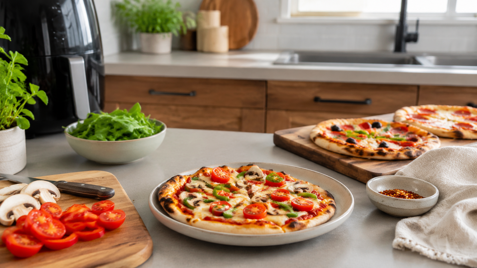 Air Fryer Pita Pizza Night ready to serve or store