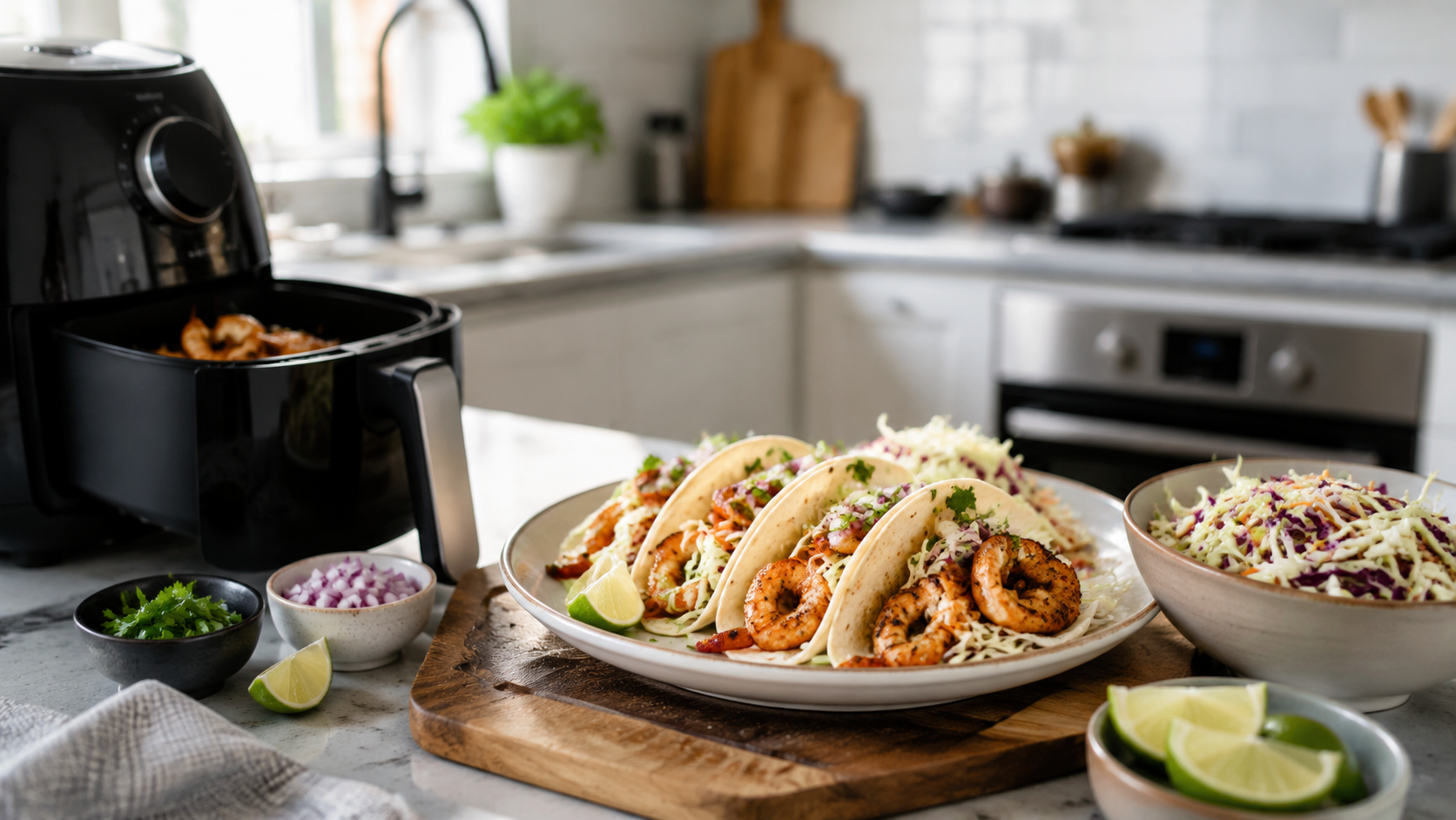 Air Fryer Shrimp Tacos With Lime Slaw ingredients and preparation