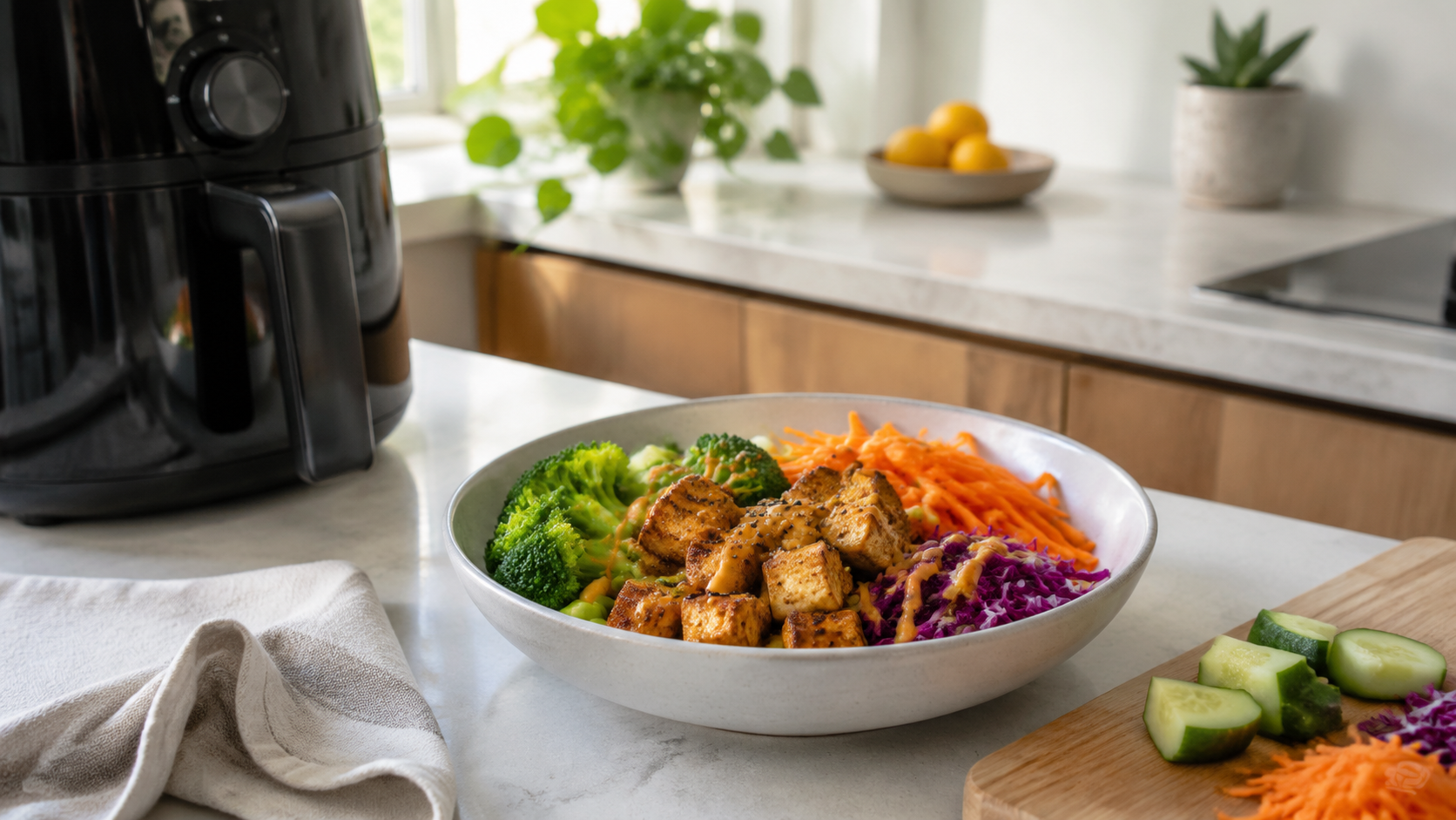 Air Fryer Tofu Veggie Bowls ingredients and preparation