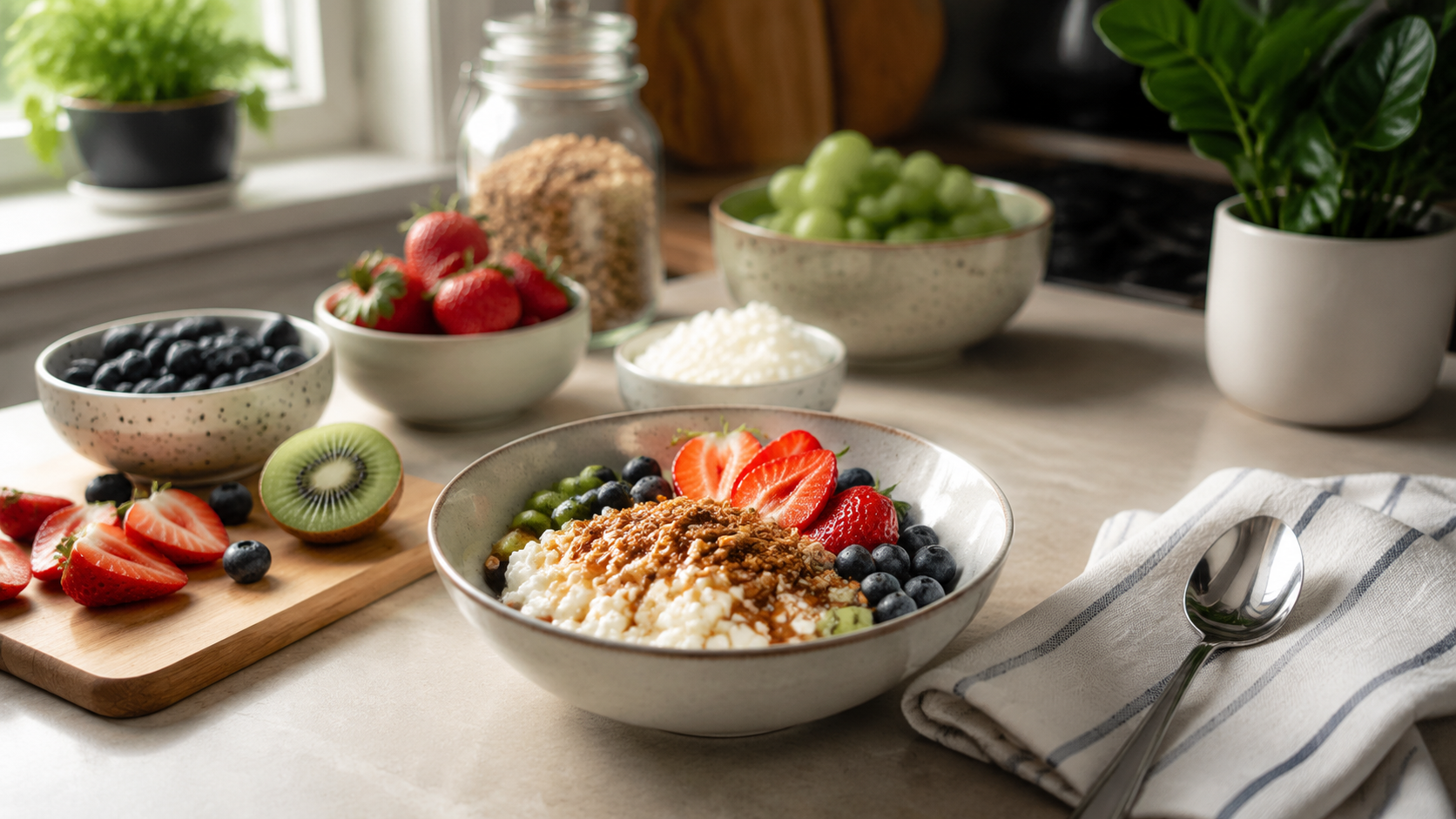 Cottage Cheese Fruit Crunch Bowl ready to serve or store