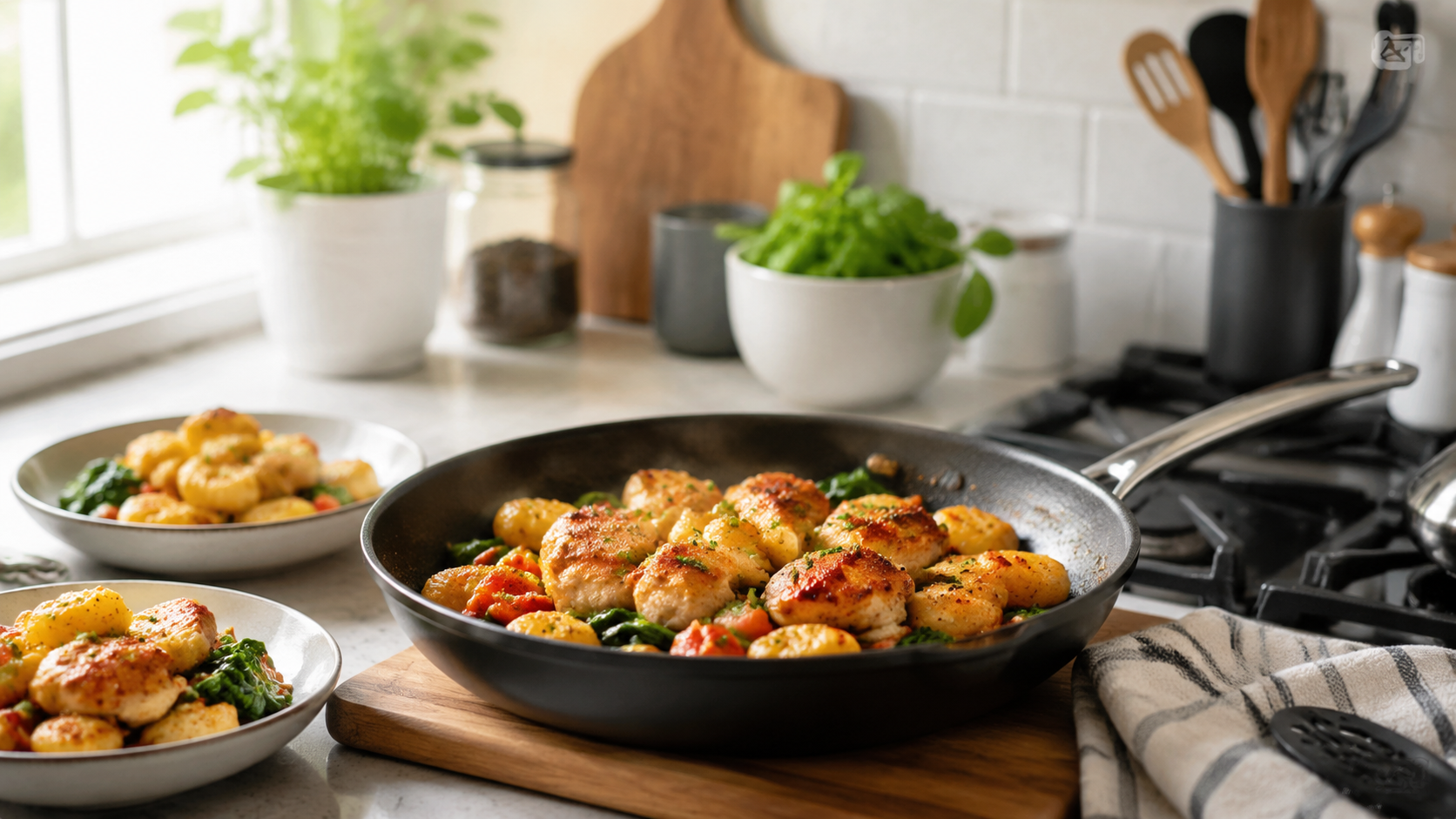 Crispy Gnocchi Skillet With Chicken ready to serve or store