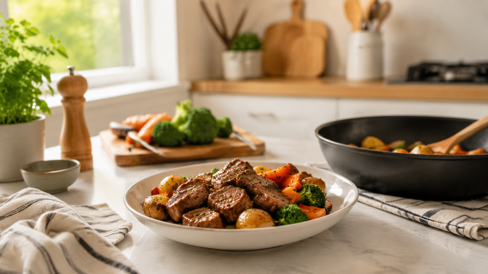 Garlic Butter Steak Bites With Vegetables ingredients and preparation