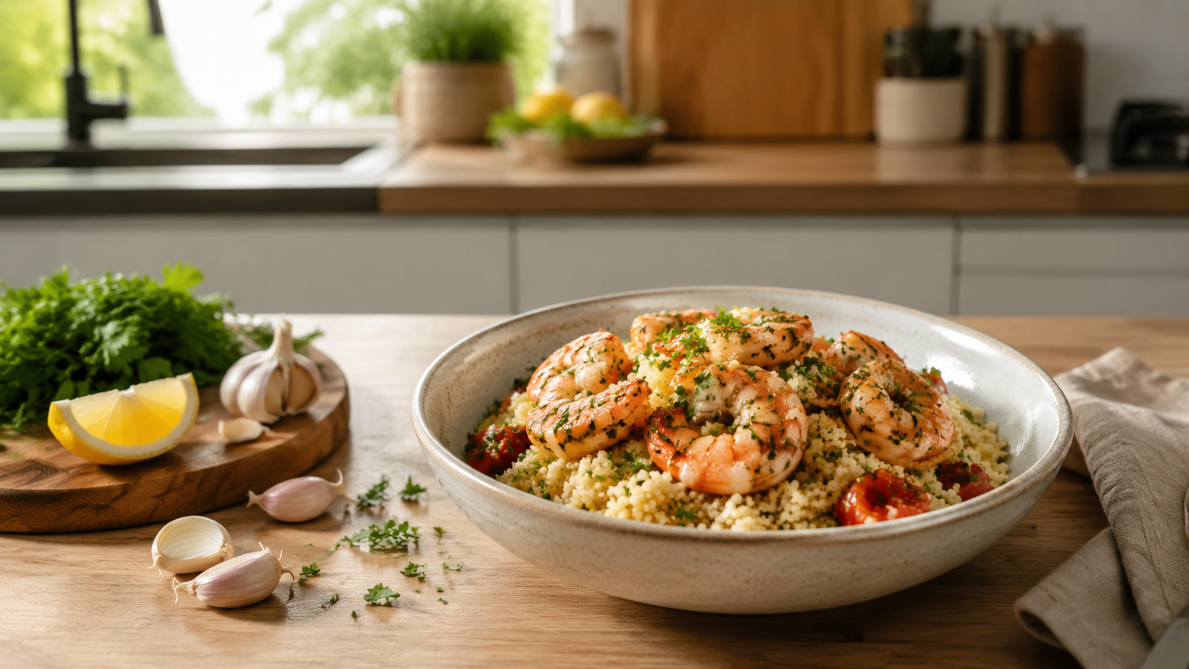 Garlic Shrimp Couscous Bowl ingredients and preparation