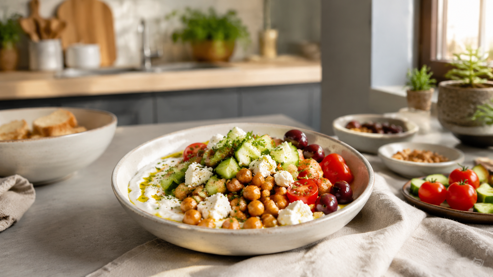 Greek Yogurt Savory Bowl With Chickpeas ready to serve or store