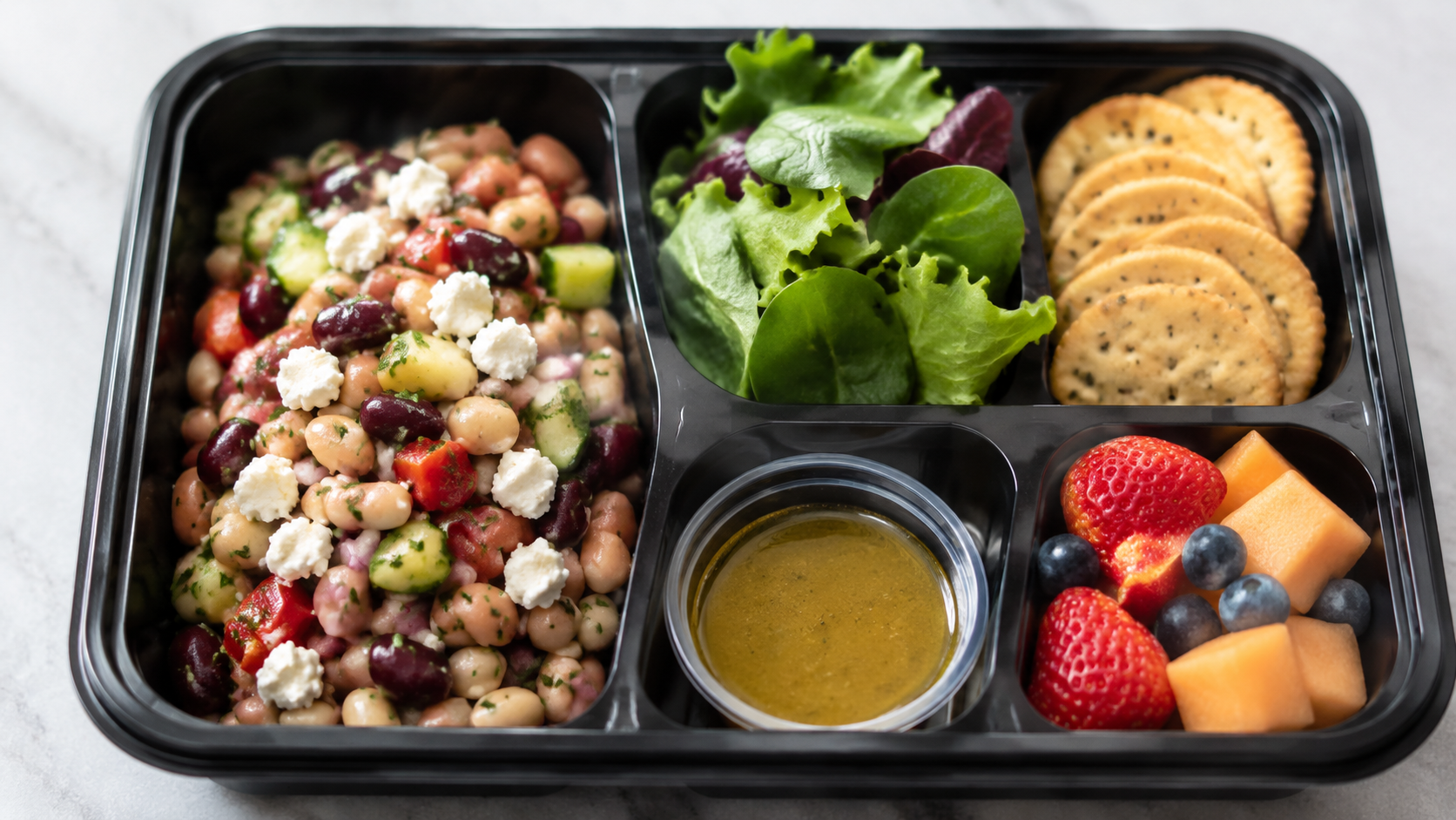 High-Protein Bean Salad Boxes ready to serve or store