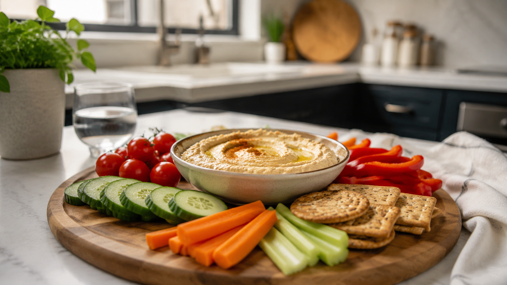 Hummus Veggie Cracker Board ingredients and preparation