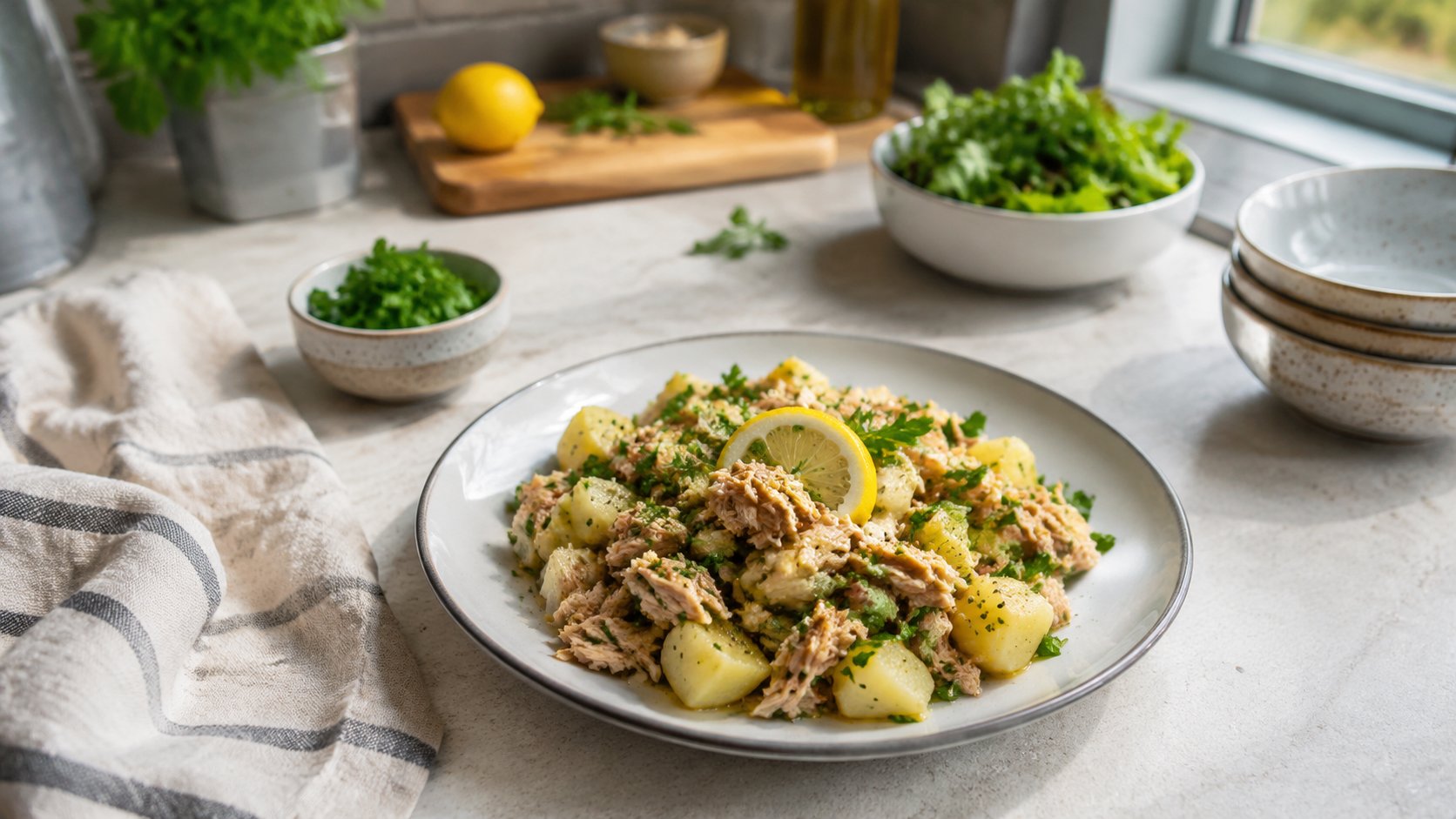 Lemon Herb Tuna Potato Plate ready to serve or store