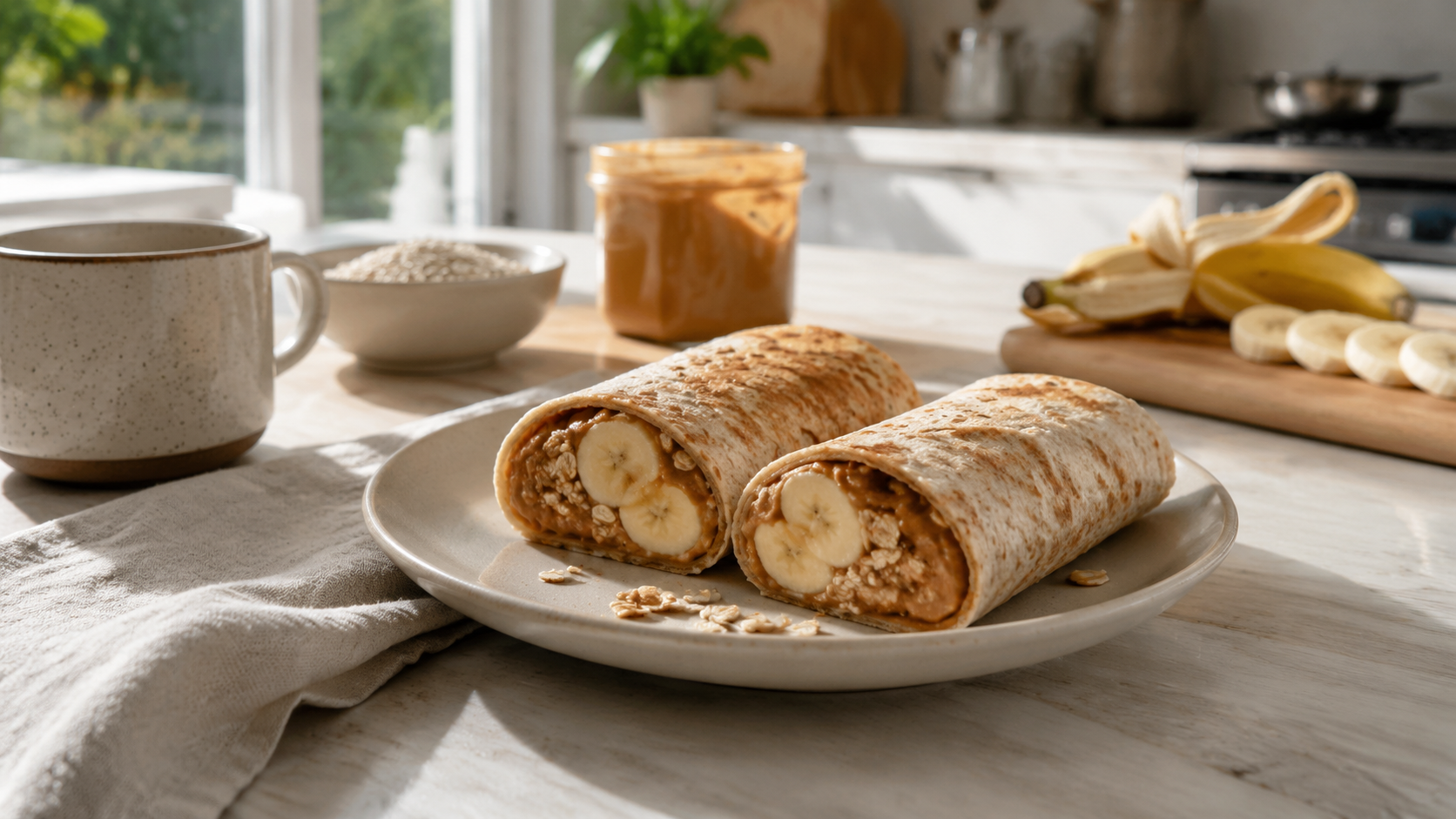 Peanut Butter Banana Oat Wrap ready to serve or store