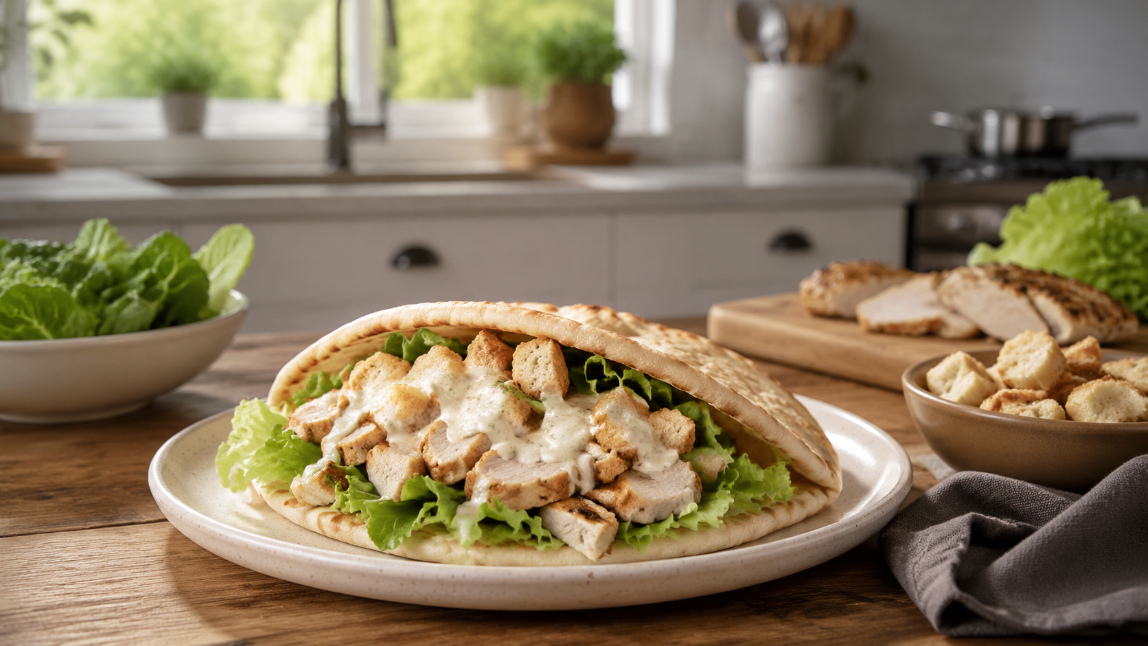 Rotisserie Chicken Caesar Pita ready to serve or store