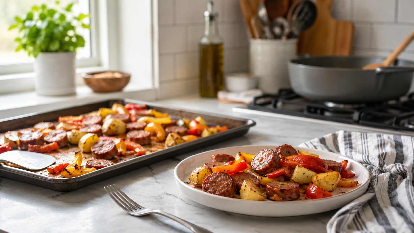 Sheet Pan Sausage Pepper Potatoes ingredients and preparation