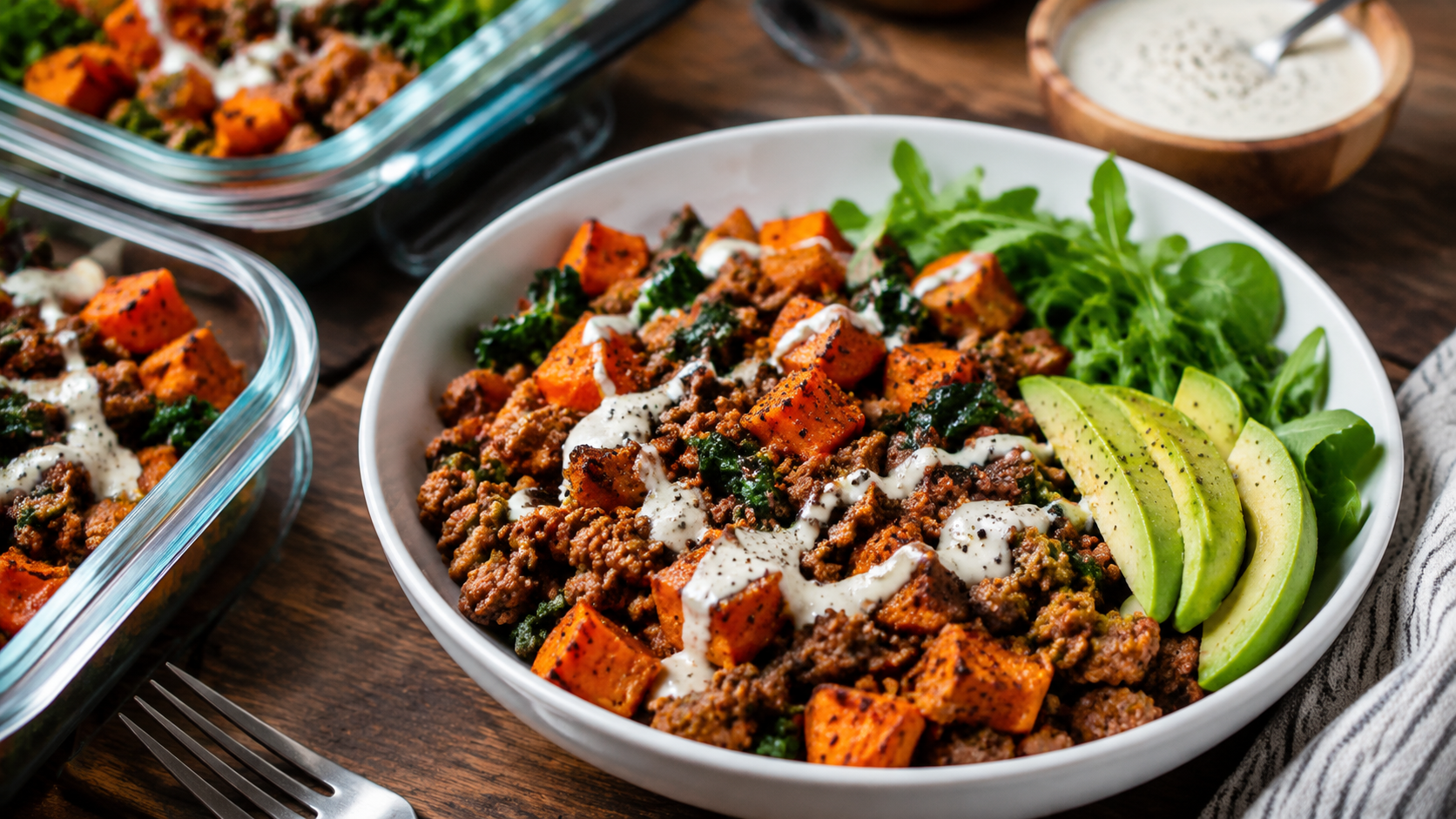 Sweet Potato Beef Skillet ready to serve or store