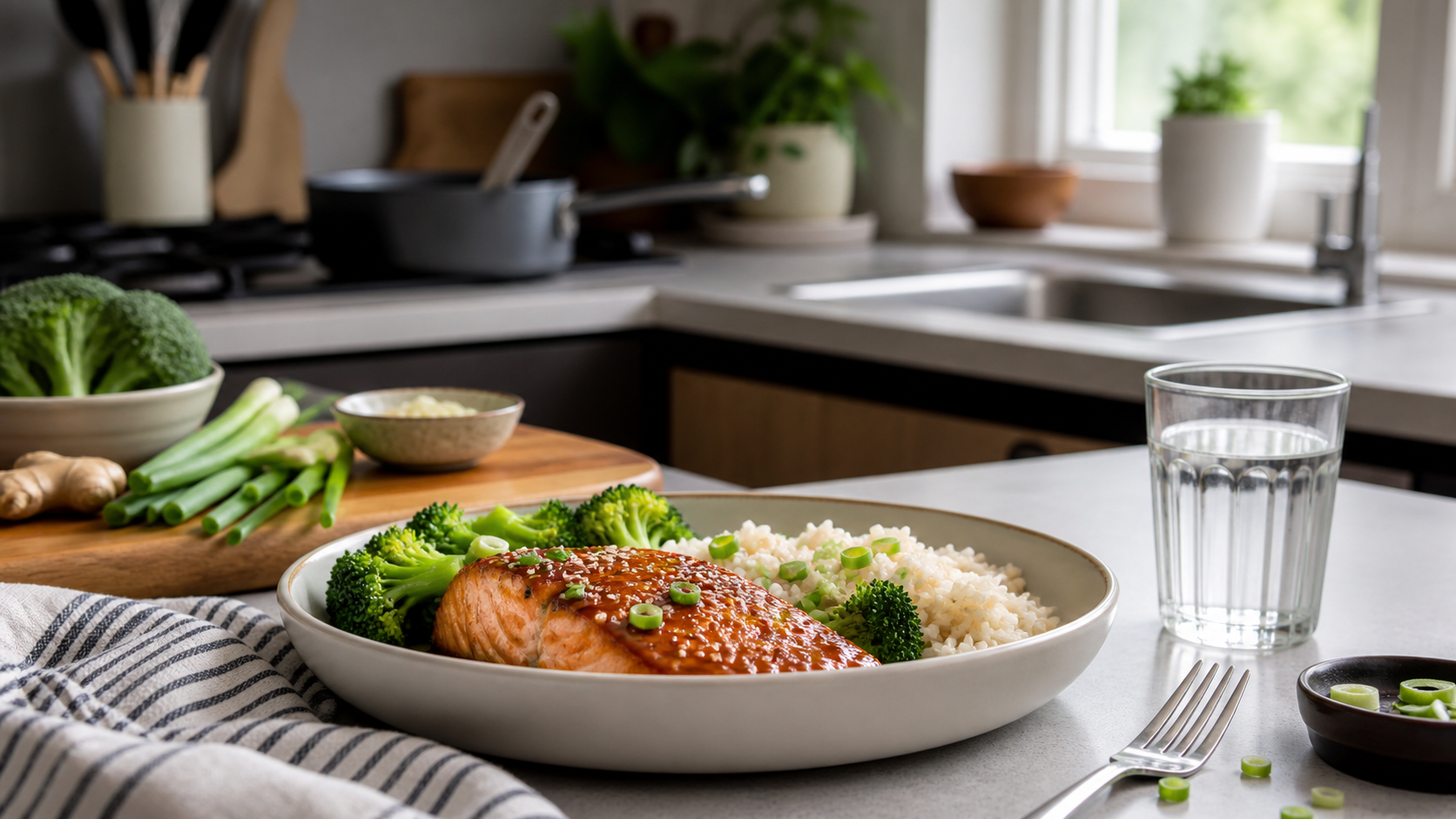 Teriyaki Salmon Broccoli Rice Dinner ingredients and preparation