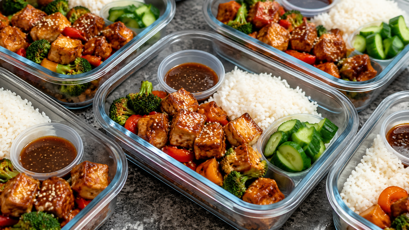 Tofu Orange Stir-Fry Bowls ready to serve or store