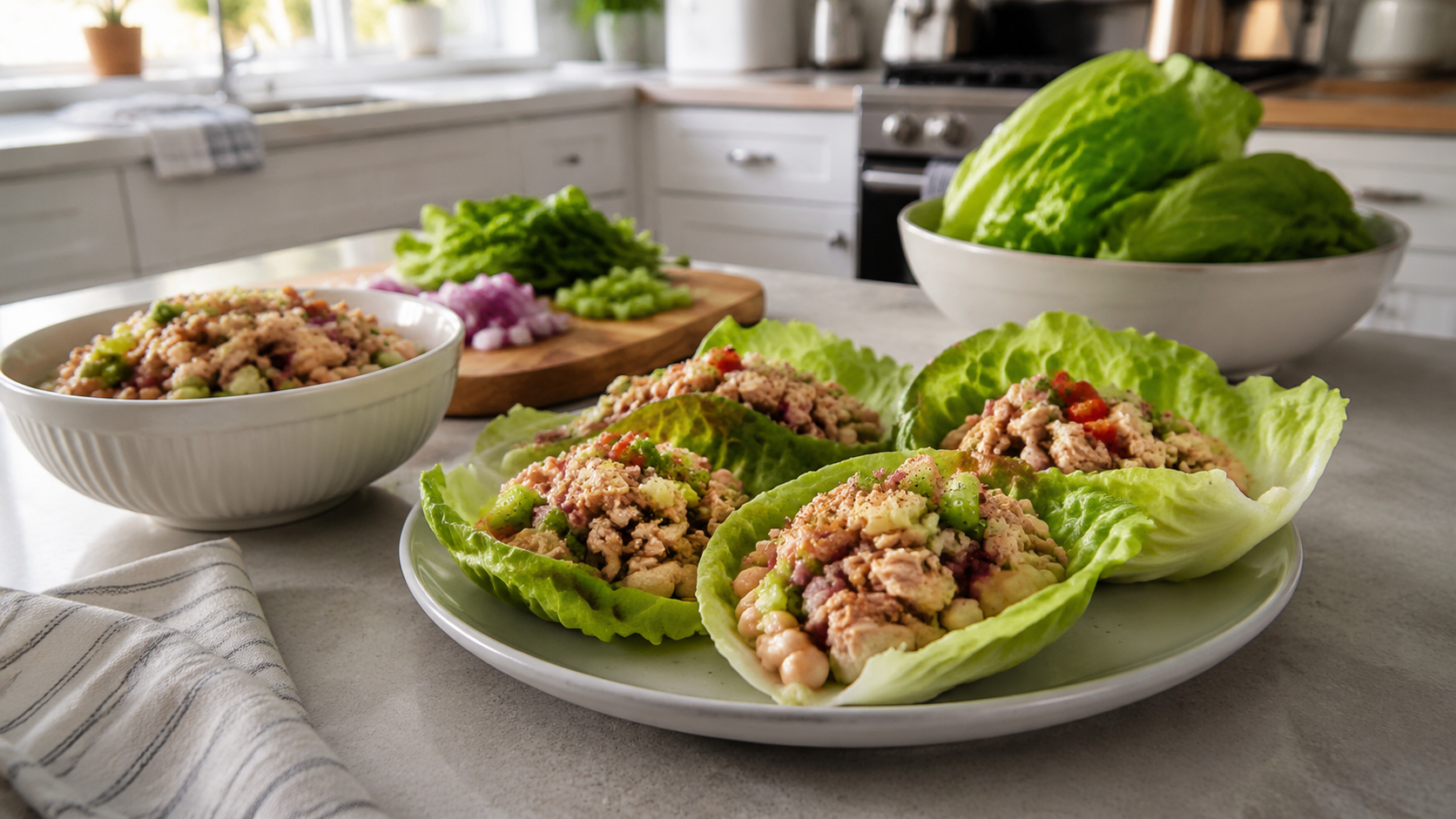 Tuna White Bean Lettuce Cups ready to serve or store