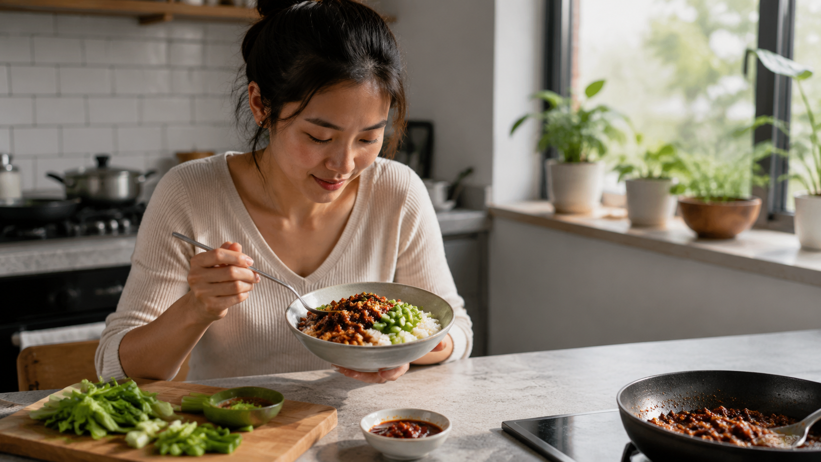 Vegetarian Chili Crisp Rice Bowls ingredients and preparation